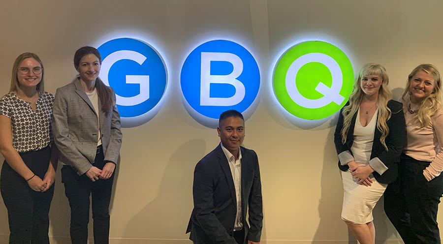 Five candidates accepted apprenticeship positions with GBQ Holdings. They are pictured left to right: Alyssa Doudna, Julie Suncire, Kam Khai, Kourtney Yarger, and Ella Ryumshin. 