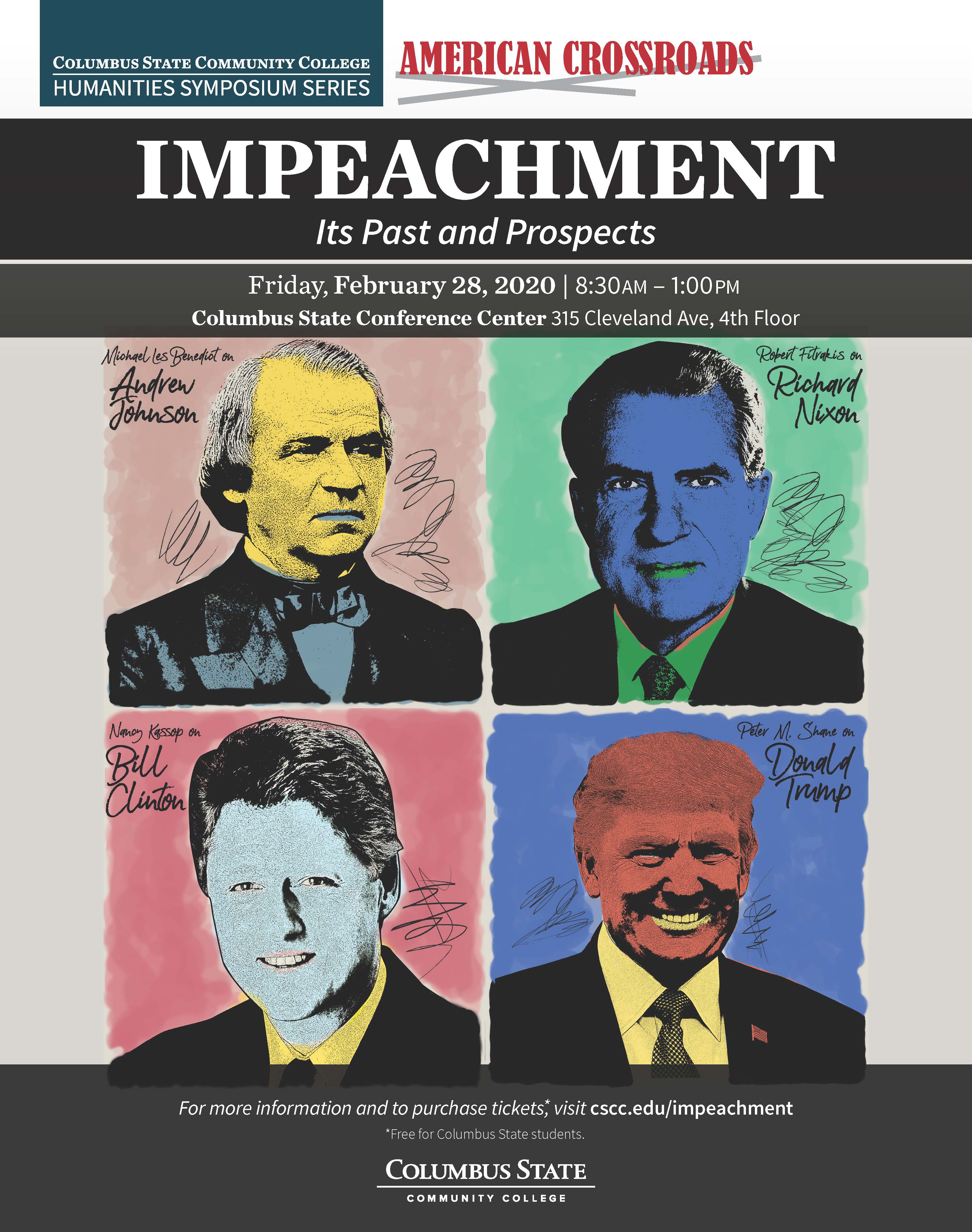 A poster about the event with pictures of the four presidents who were impeached. 