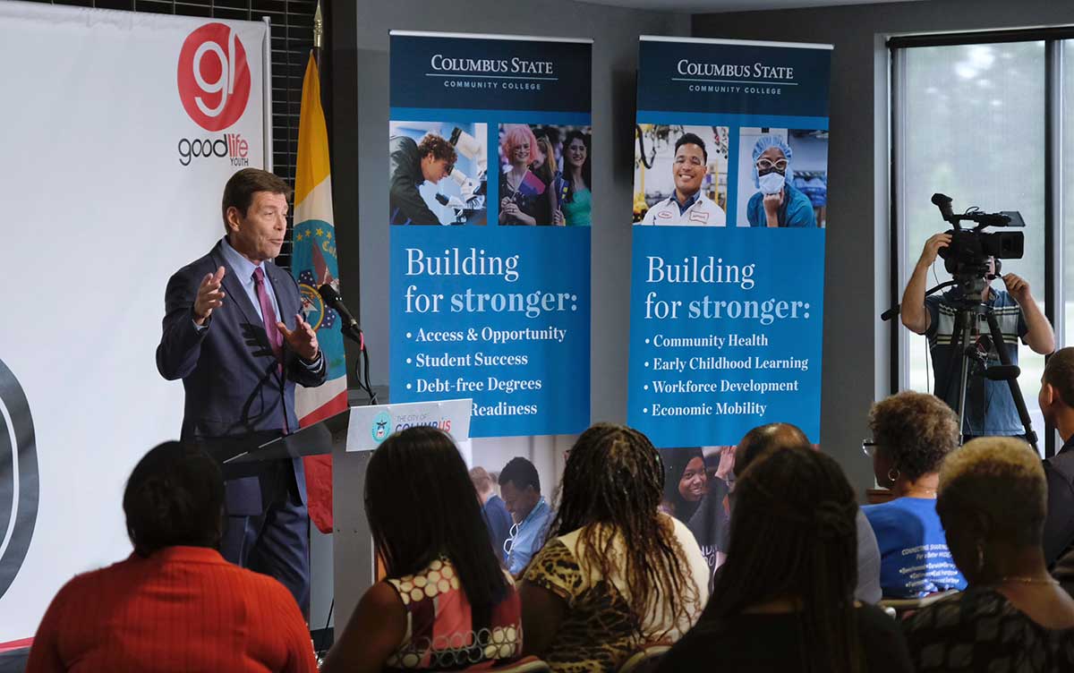 Columbus State President David Harrison addresses community leaders