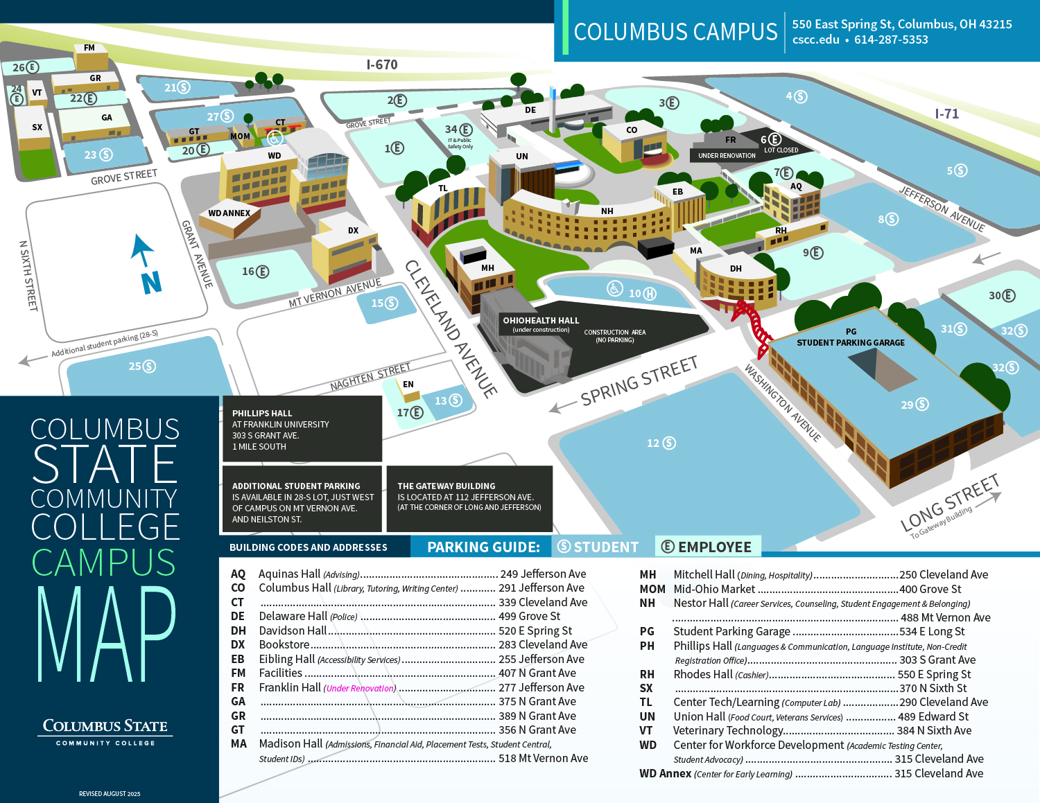 Map of Columbus Campus Map showing downtown campus.