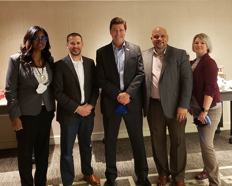 Columbus State attendees, left to right: Leslie Melton, director of Career Services; Jeff Akers, chairperson of Social Sciences; President Harrison; Dale Gresson, chairperson of Justice, Safety, Legal Studies; and Kat McDonald-Miranda, analyst in Institutional Effectiveness. 