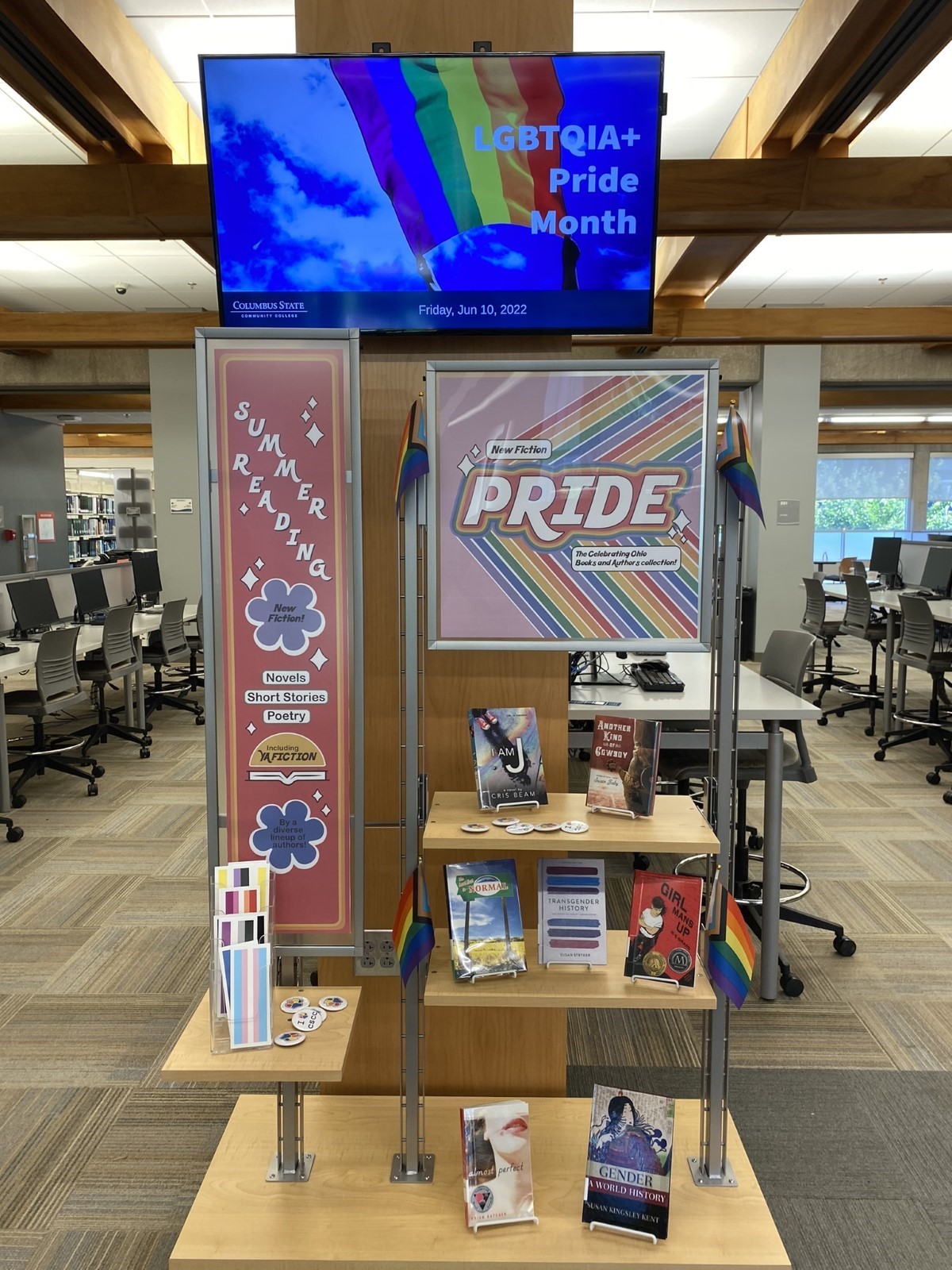 The display of the Pride Month reading materials at the Library.