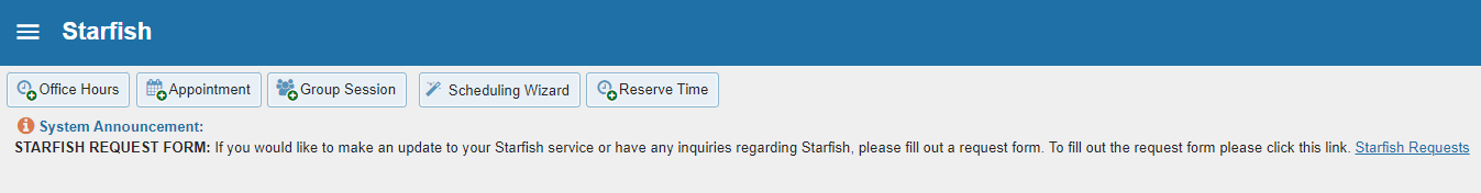 The menu bar on the Starfish homepage