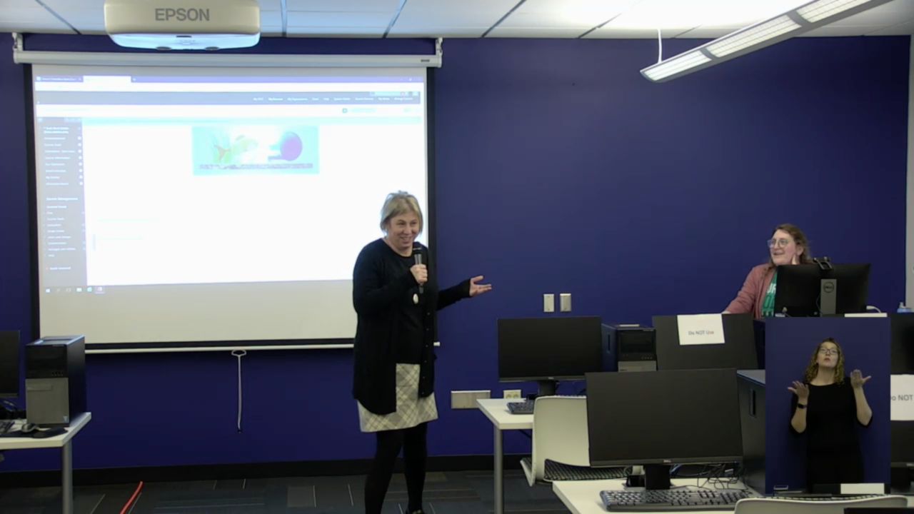 Ann Palazzo, English professor gives advice to faculty during a lecture online.