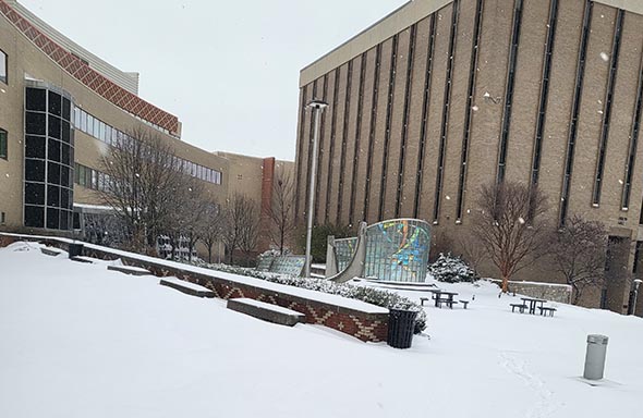 
Snow blankets the Columbus Campus on February 4, 2022 following a two-day winter storm.
